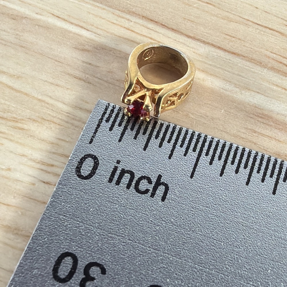 Vintage Avon Red Birthstone Ring Charm Pendant Gold Tone Glass 0.5"